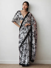 Chinon Digital Print Ready To Wear Saree With Blouse Piece-MWB-VP5027-WHITE